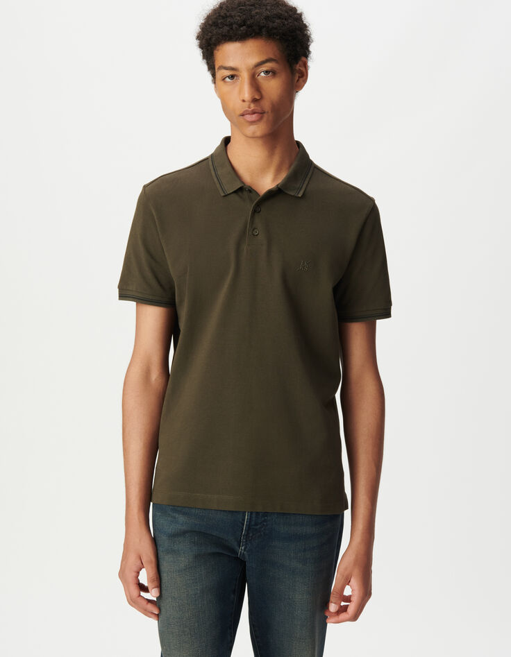 Polo manches courtes kaki maille piqu&eacute;e Homme-2