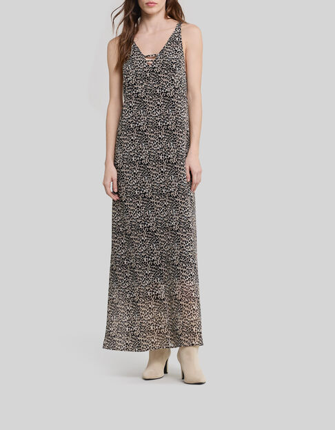 Women&rsquo;s black recycled long dress, rock leopard print - IKKS