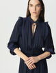 Women’s navy flowing dress with pleated ruffles-3