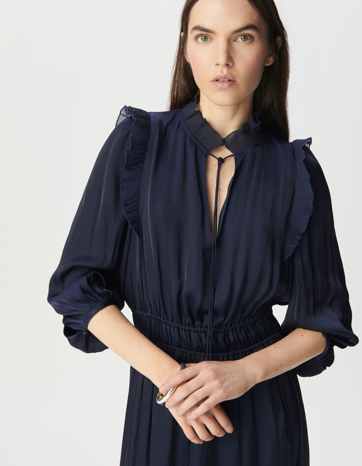 Women’s navy flowing dress with pleated ruffles-3