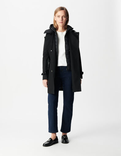 Zwarte trenchcoat voor Dames met afneembare nylon capuchon - IKKS