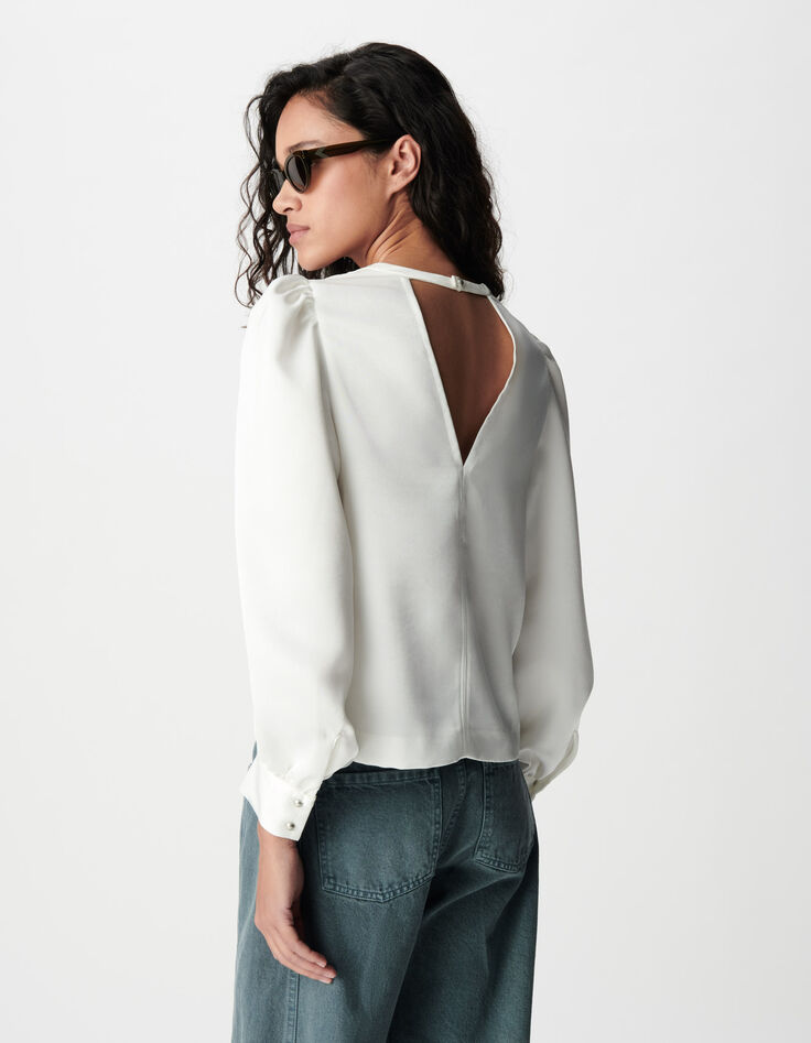 Blouse Blanche Satin e D collet V Dos Femme IKKS Blouse Blanche Satin e D collet V Dos Femme IKKS
