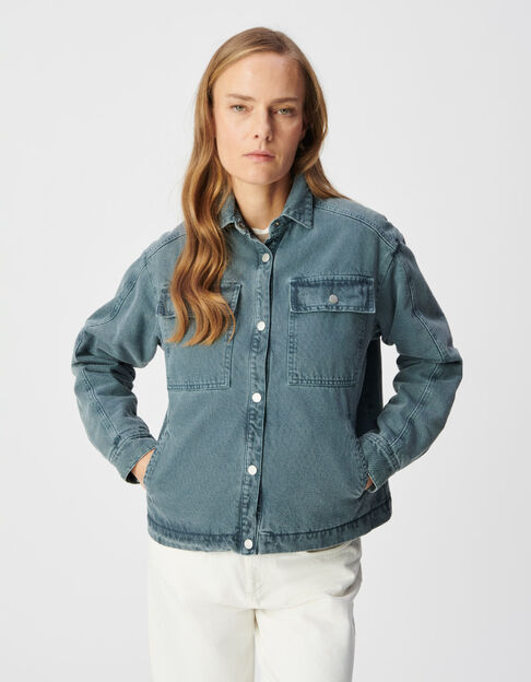 Mujer Chaqueta vaquera oversize azul con forro acolchado - IKKS