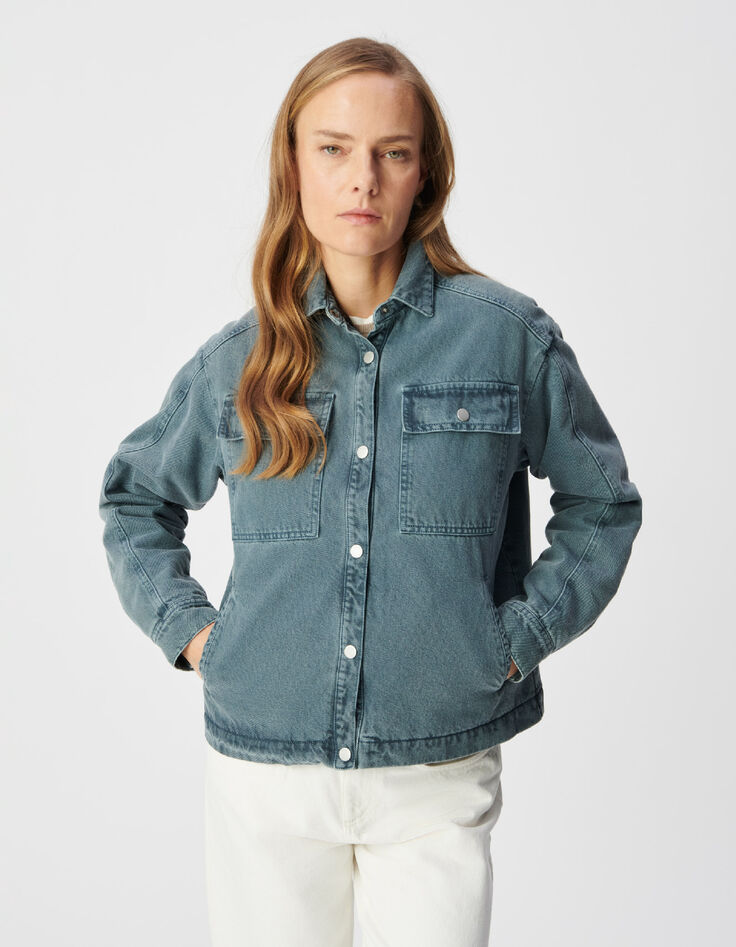 Mujer Chaqueta vaquera oversize azul con forro acolchado-1