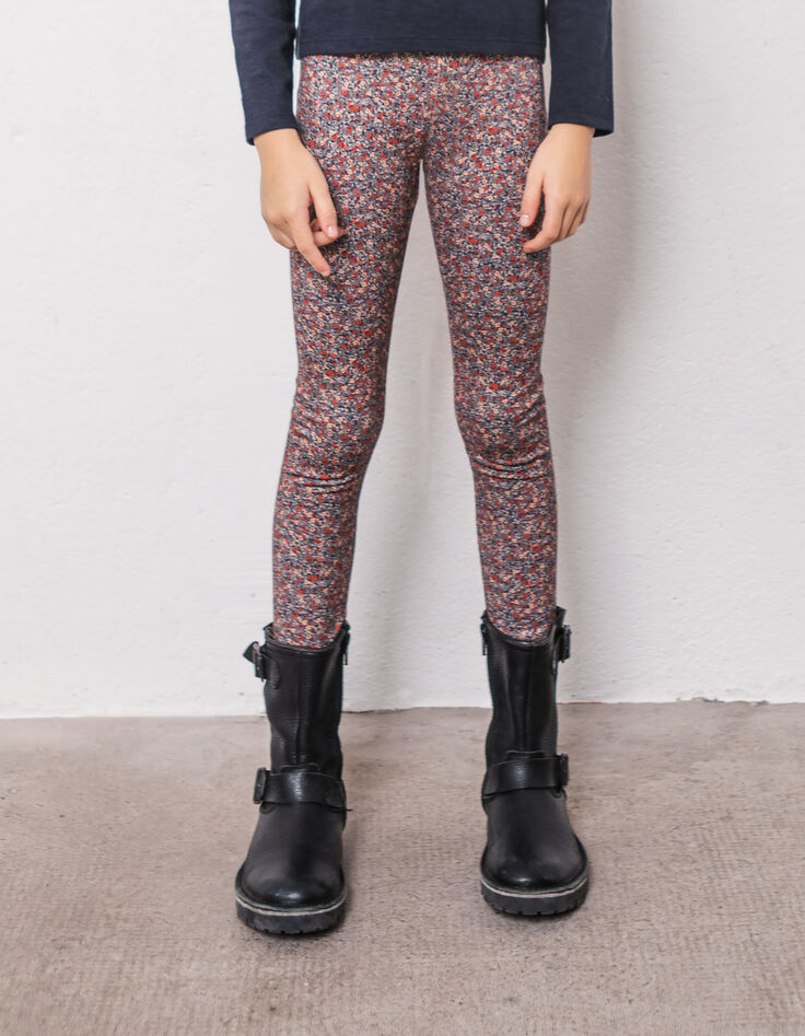 Girls' navy and micro-flower print reversible leggings-2