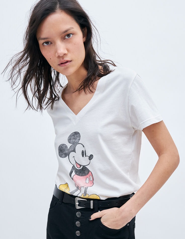 Tee-shirt blanc visuel Mickey IKKS - MICKEY femme-4
