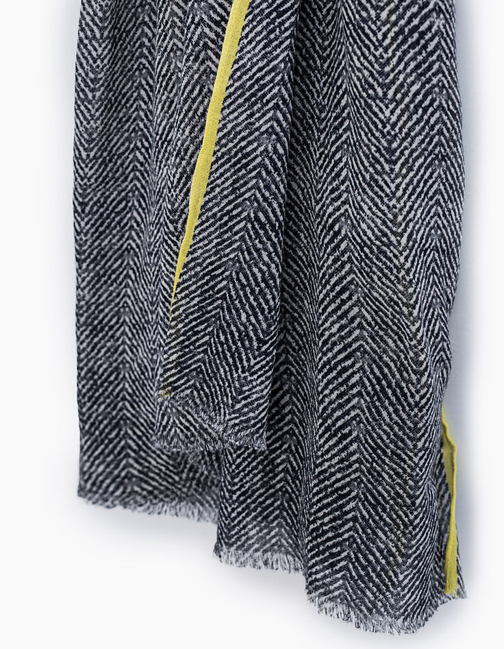 Chèche bleu navy imprimé chevrons avec bord jaune Homme-4