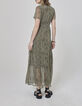 Vestido largo plumetis caqui y estampado fantasía mujer-2