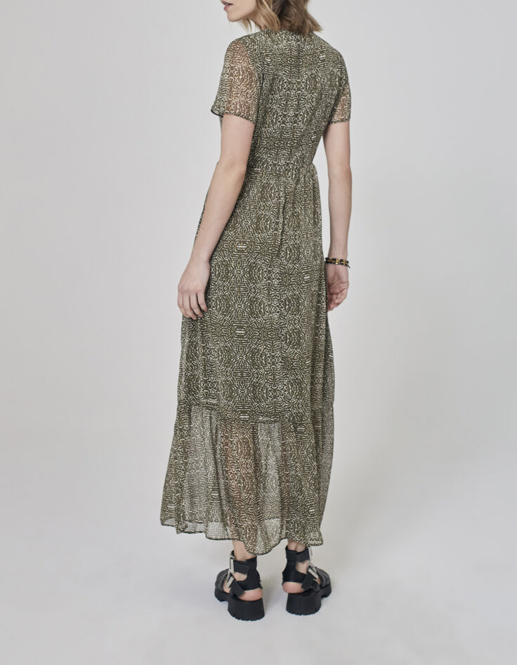 Vestido largo plumetis caqui y estampado fantasía mujer-2