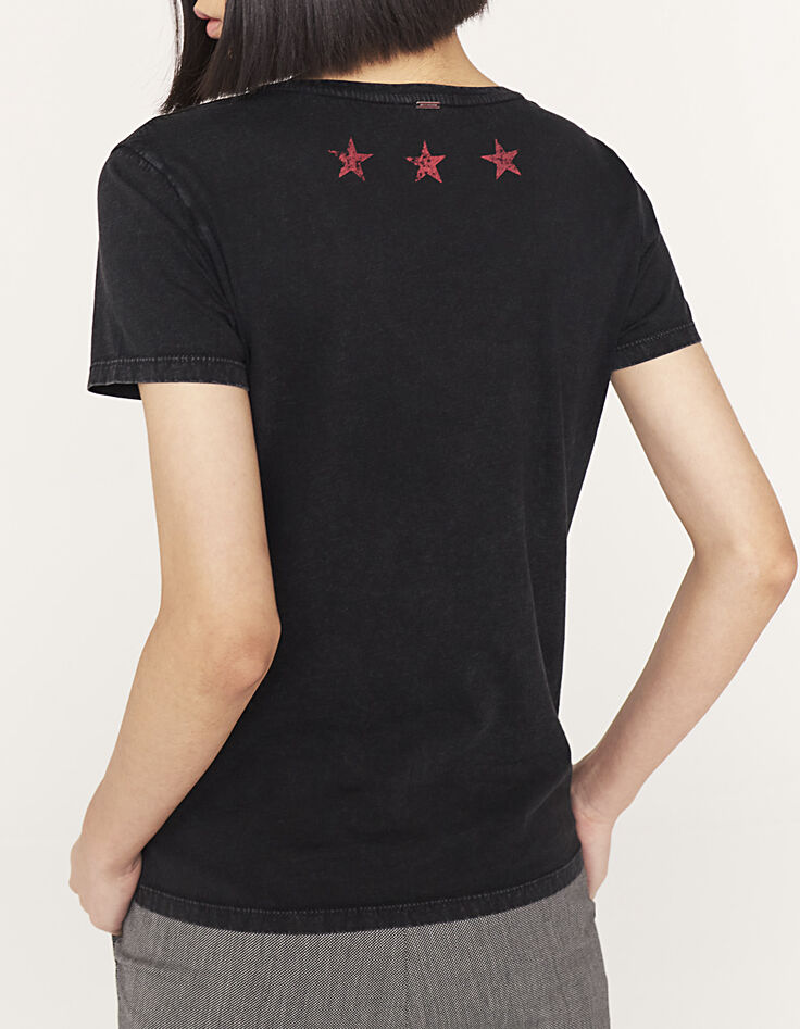 Women’s black acid wash organic cotton T-shirt with lips-3