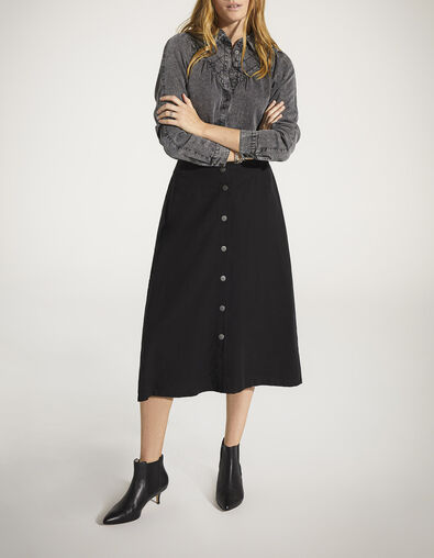 Women’s black Tencel and linen buttoned-front midi skirt - IKKS