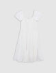Vestido corto blanco jacquard plumetis niña-3