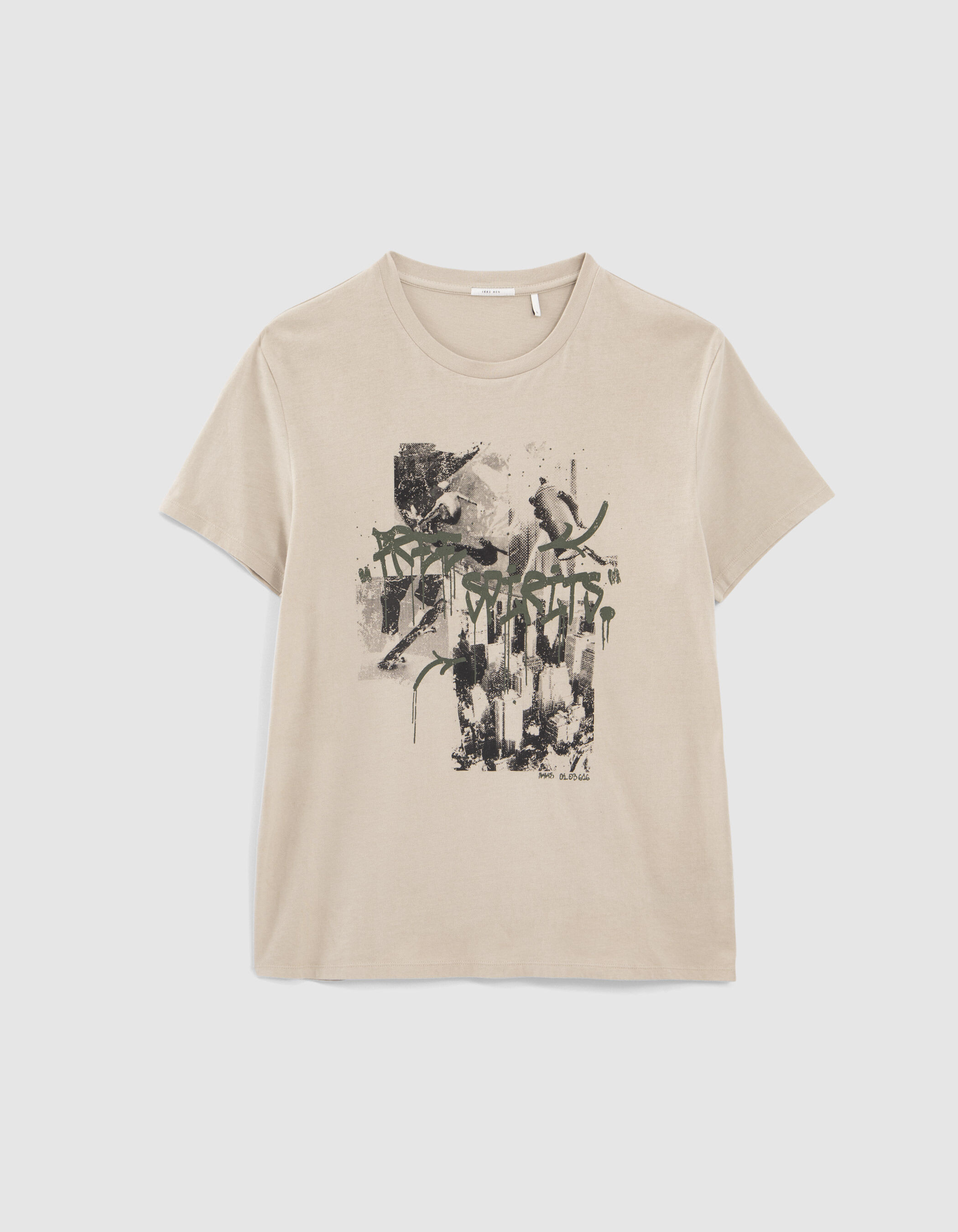 Betongrijs T shirt opdruk skaters en graffiti Heren