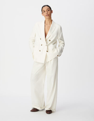 Dames wijde broek met motief in wit krijtstreepmotief - IKKS