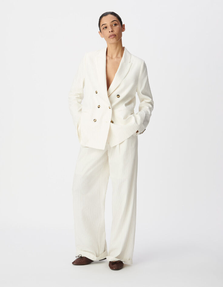 Dames wijde broek met motief in wit krijtstreepmotief-1