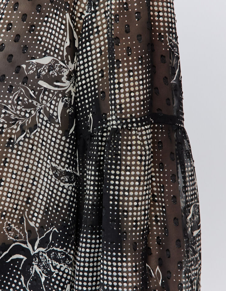 Women’s black blouse with ecru dandy flower print-4 Women’s black blouse with ecru dandy flower print-4