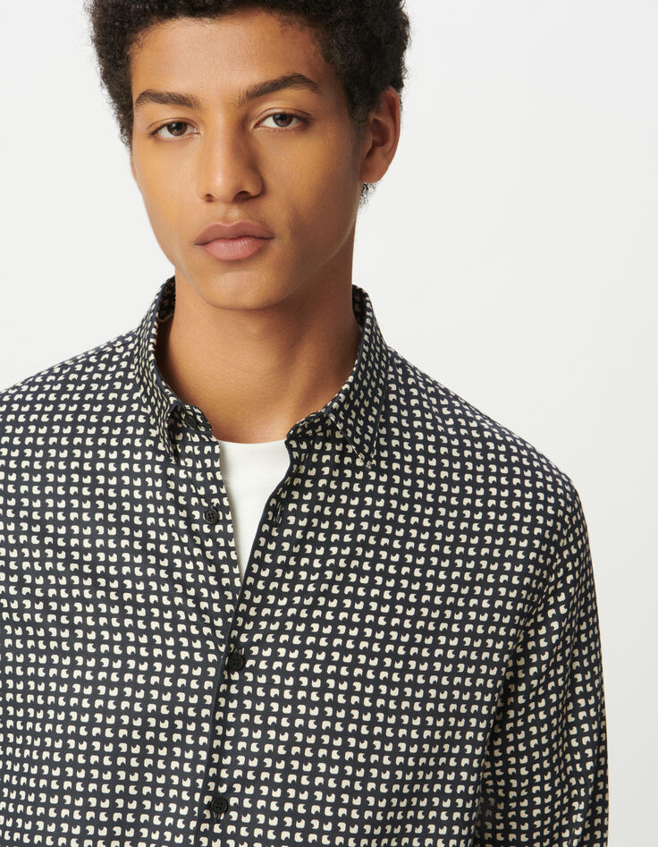 Chemise slim marine coton bio imprimé minimaliste Homme-5