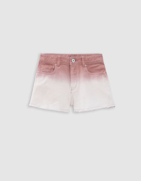 Pink fringed denim shorts deep dye effect for girl - IKKS