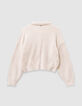 Beiger Mädchenpullover aus Frottee mit Knopfleiste-7