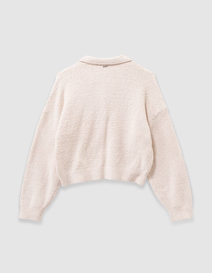 Beiger Mädchenpullover aus Frottee mit Knopfleiste-7