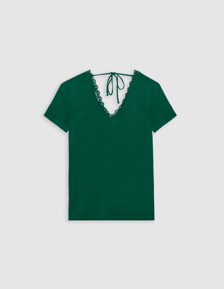Tee-shirt vert encolure V devant et dos-6 Tee-shirt vert encolure V devant et dos-6