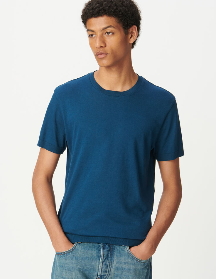 Men’s blue cotton modal short-sleeved T-shirt-2