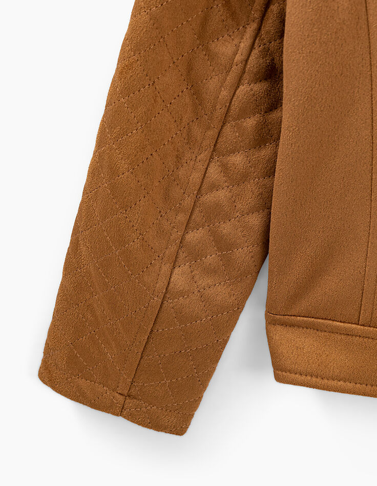 Camelbraune Mädchenbikerjacke aus Veloursleder-5