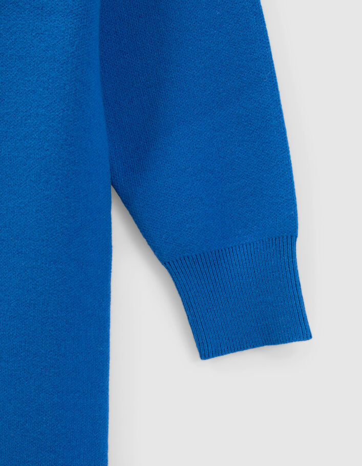 Blauwe jurk split tricot opstaande kraag meisjes-7