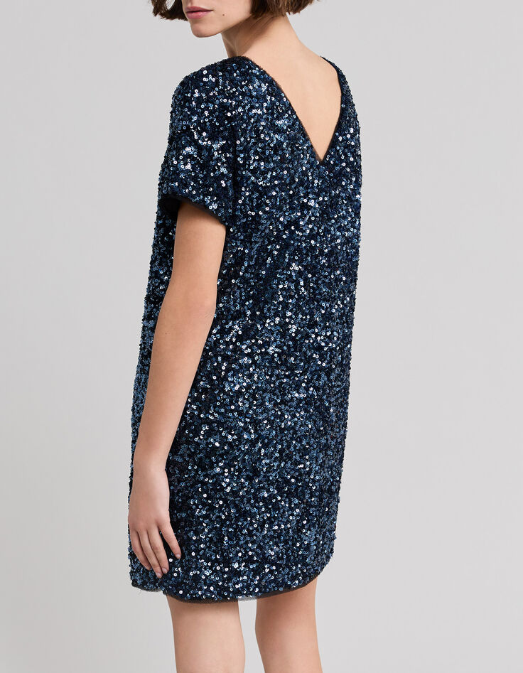 Women's reversible sequin-embroidered blue dress-6