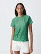 Tee-shirt vert lurex motif pois Femme-2
