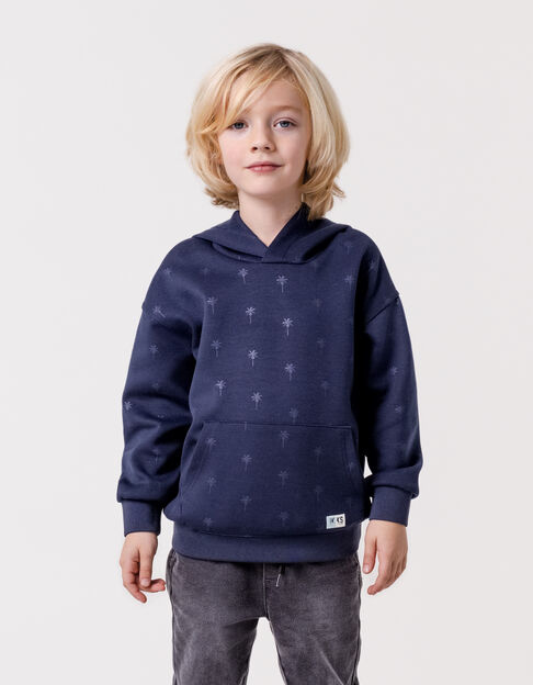 Marineblaues Jungen-Sweatshirt mit Kapuze, Palmenmotiv - IKKS