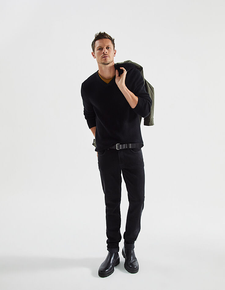 Men's black knit V-neck sweater-6