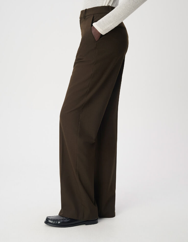 Pantalon de tailleur kaki fa&ccedil;on laine froide Femme-4