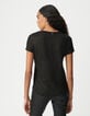 Tee-shirt col V noir en lin foil femme-3