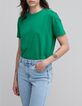 Women's green T-shirt with star design on shoulder and round collar-2