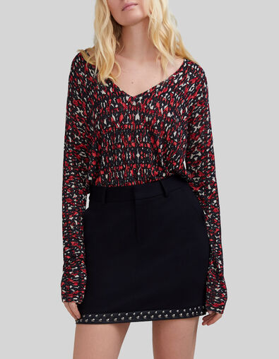 Pull noir tricot fin imprimé ikat Femme - IKKS