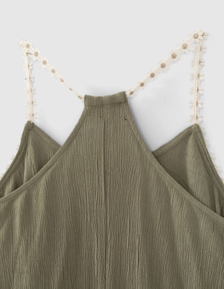Girls&rsquo; khaki flowery strappy camisole-5