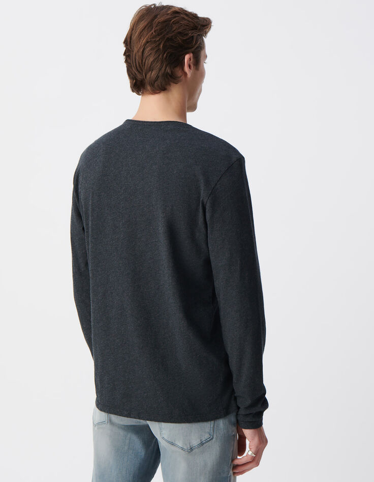 Antraciet T-shirt De Essential ronde hals lange mouwen Heren-3