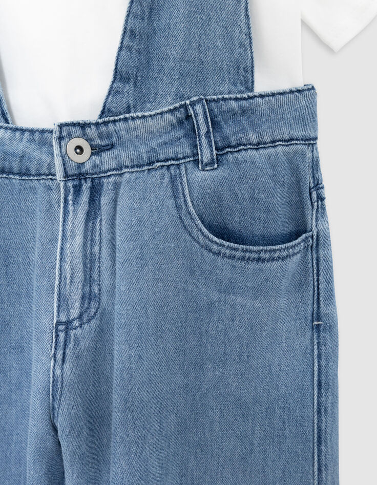 Ensemble salopette bleue et T-shirt blanc fille-5