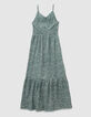 Robe longue fines bretelles verte imprimé léopard fille-7