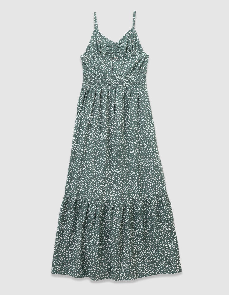 Langes grünes Kleid mit schmalen Trägern Leoprint-7 Langes grünes Kleid mit schmalen Trägern Leoprint-7