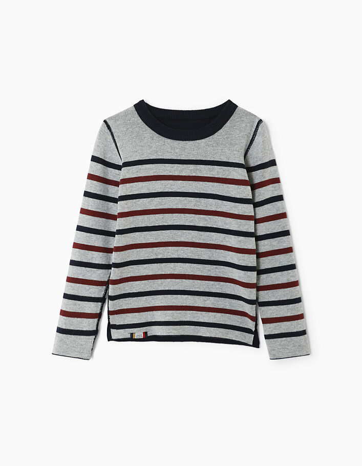 Boys’ navy Club Electro + grey striped reversible sweater - IKKS