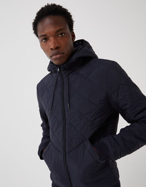 Men's navy quilted hooded light padded jacket
