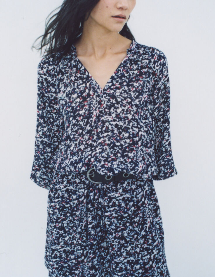 Women’s navy tachist print short dress-5