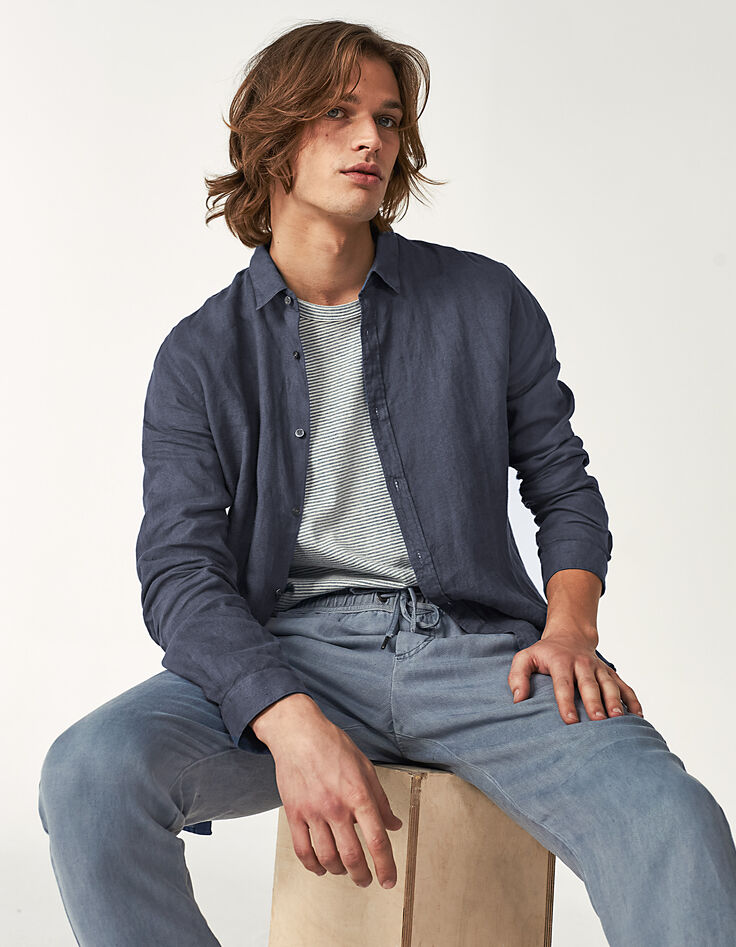 Chemise SLIM bleu stone en lin Homme-2