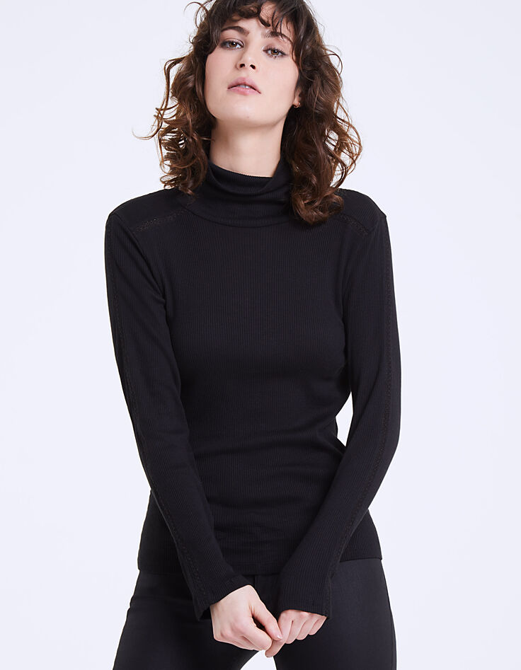 Schwarzes Rollkragen Damen-T-Shirt-2