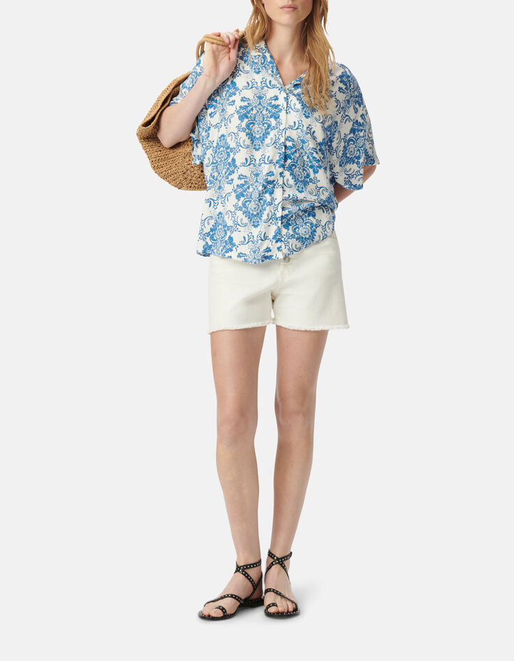 Chemise LENZING&trade; ECOVERO&trade; imprim&eacute; fa&iuml;ence bleu Femme-4