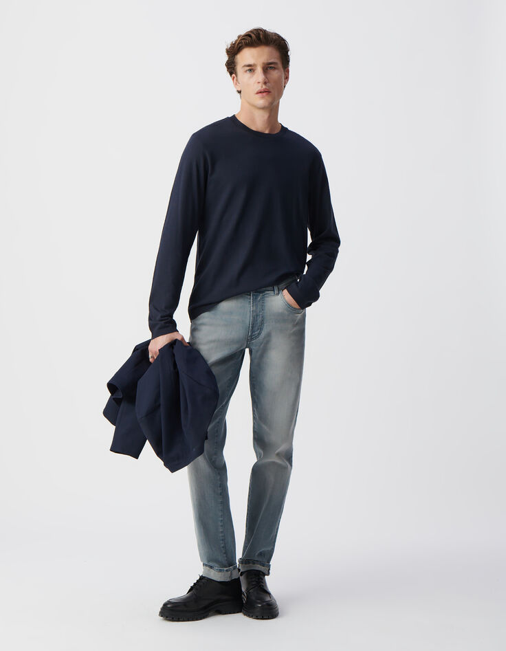 Marineblauw T-shirt met lange mouwen Heren-1