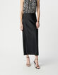 Langer schwarzer Satin-Rock für Damen-3