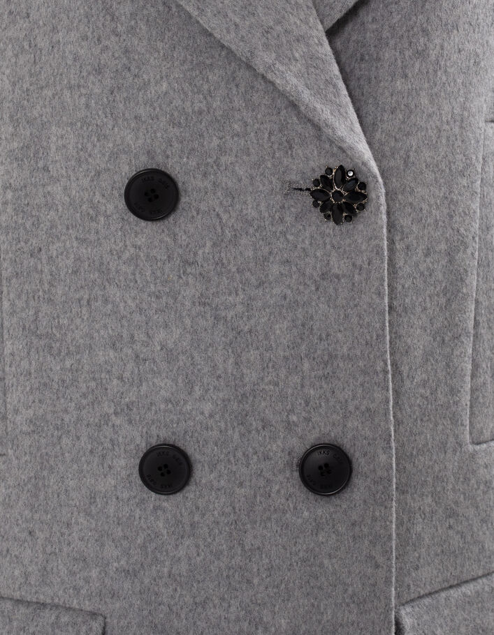 Manteau gris mi-long avec bijou strass Femme - IKKS